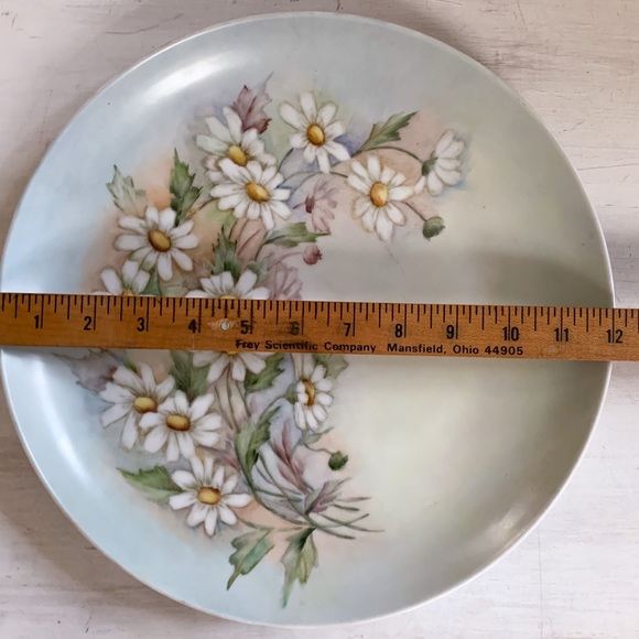 12” French Antique Porcelain Charger w Daisies Hand Painted Cottagecore - Picture 9 of 9
